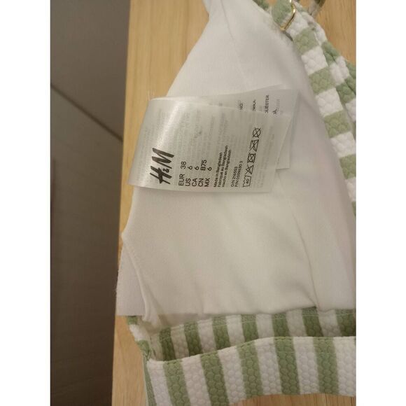 H&M bikini top. Green white striped, swimwear , swim suit top . size 6 - Picture 4 of 5